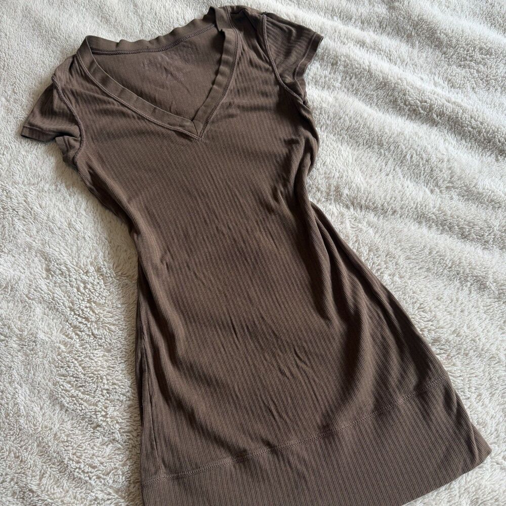 Aeropostale Brown Ribbed Knit Basic V Neck Top Small Vintage Y2K